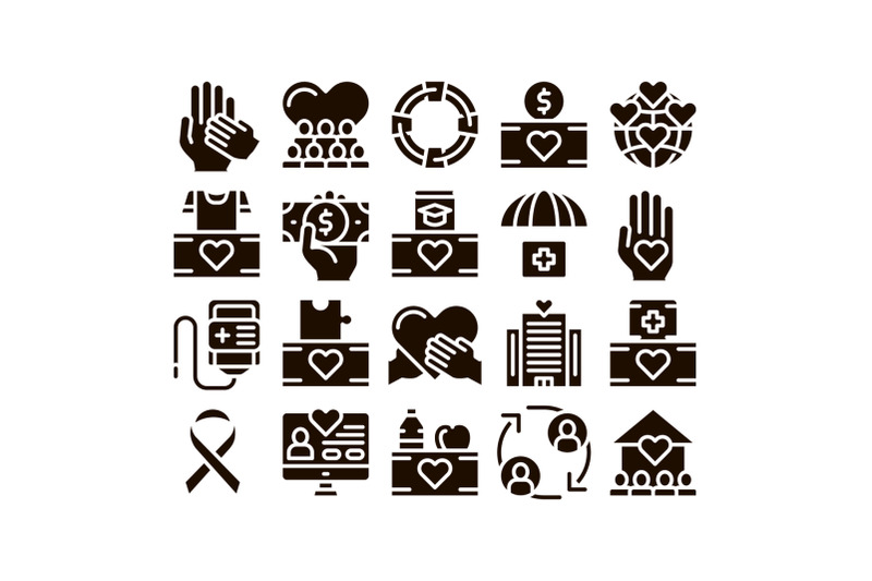 volunteers-support-glyph-icons-set-vector