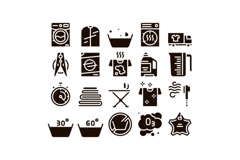 laundry-service-glyph-icons-set-vector