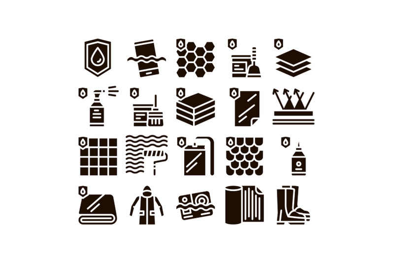 waterproof-materials-glyph-icons-set-vector