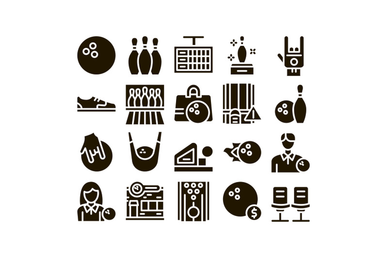 bowling-game-tools-glyph-set-vector