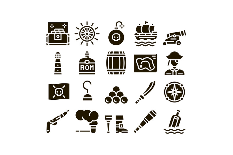 pirate-sea-bandit-tool-glyph-set-vector