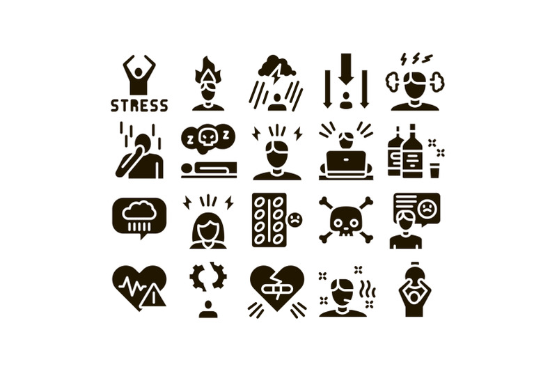 stress-and-depression-glyph-set-vector