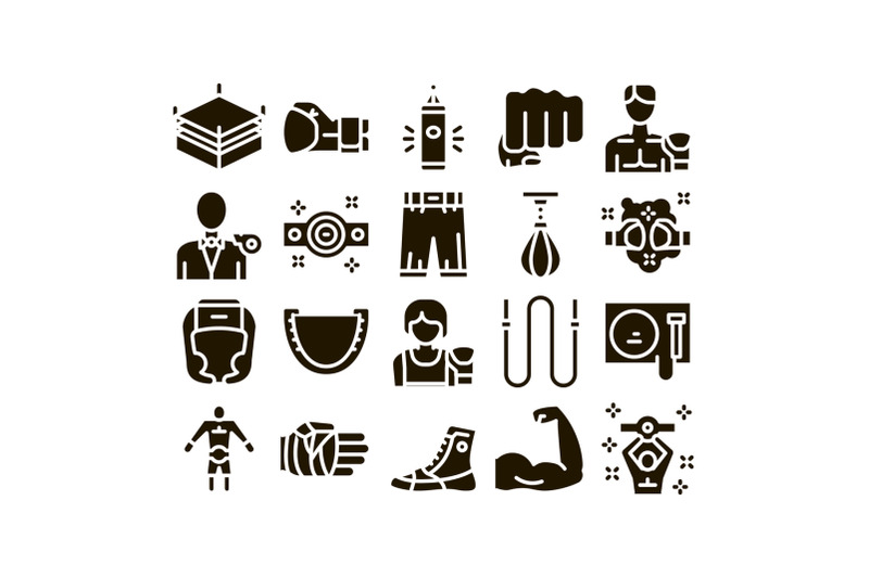 boxing-sport-tool-glyph-set-vector