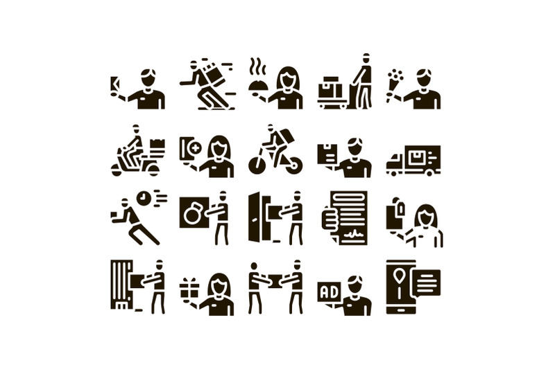 courier-delivery-job-glyph-set-vector