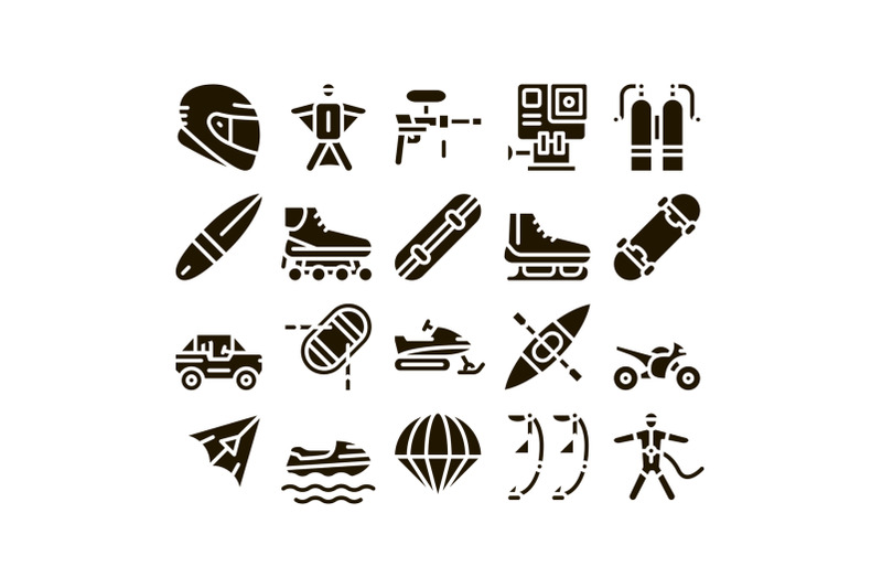 extreme-sport-activity-glyph-set-vector