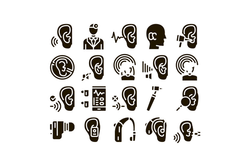 hearing-human-sense-glyph-set-vector