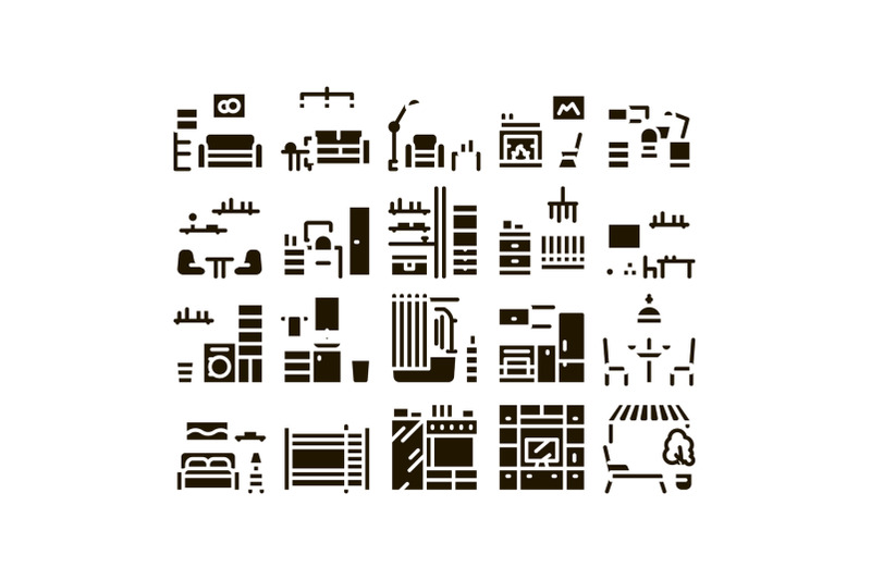 home-rooms-furniture-glyph-set-vector