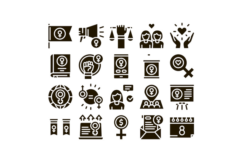 feminism-woman-power-glyph-set-vector