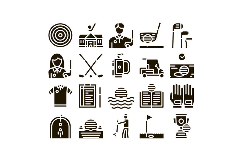 golf-game-equipment-glyph-set-vector