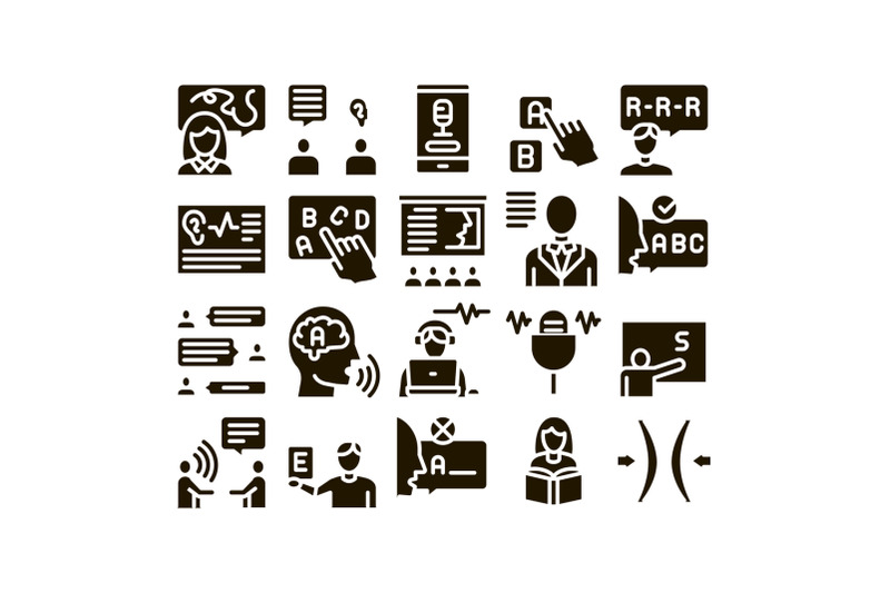 speech-therapist-help-glyph-set-vector