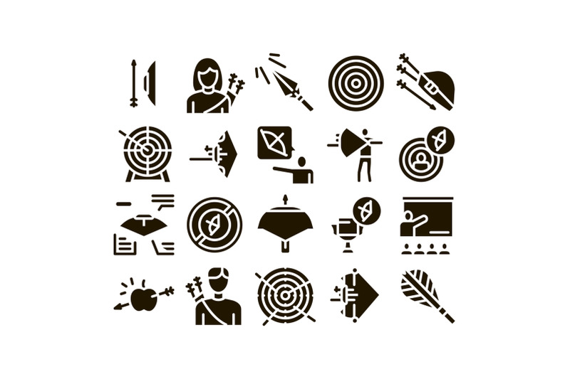 archery-activity-sport-glyph-set-vector