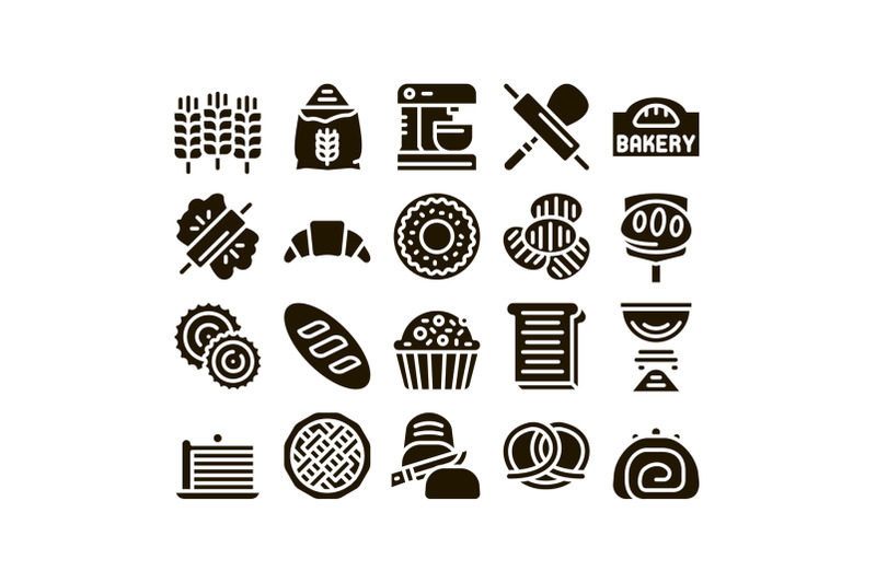bakery-tasty-food-glyph-set-vector
