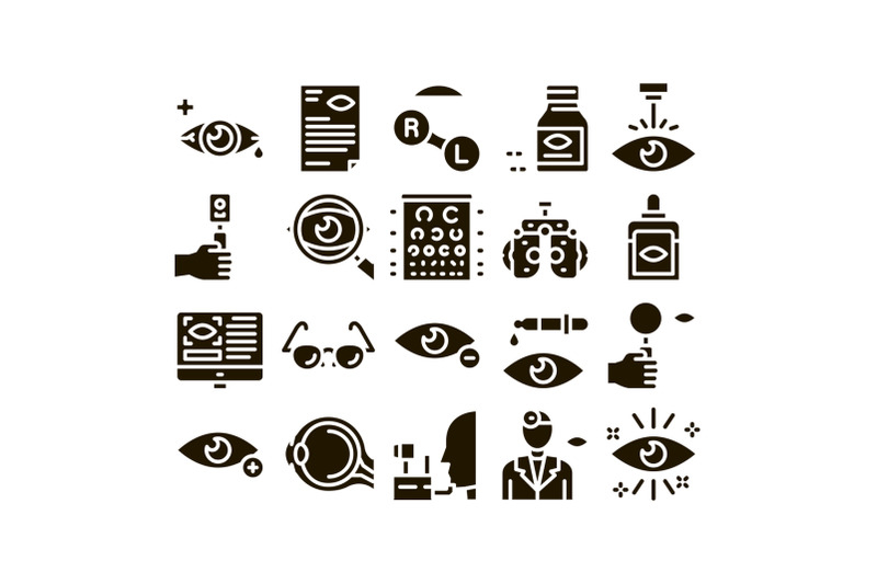 optometry-medical-aid-glyph-set-vector