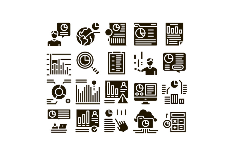 statistician-assistant-glyph-set-vector