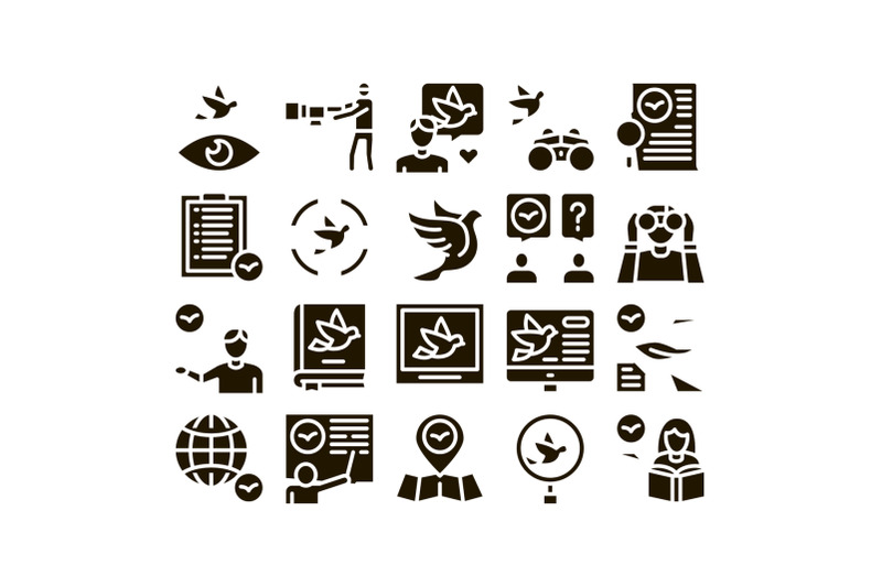 bird-watching-tourism-glyph-set-vector