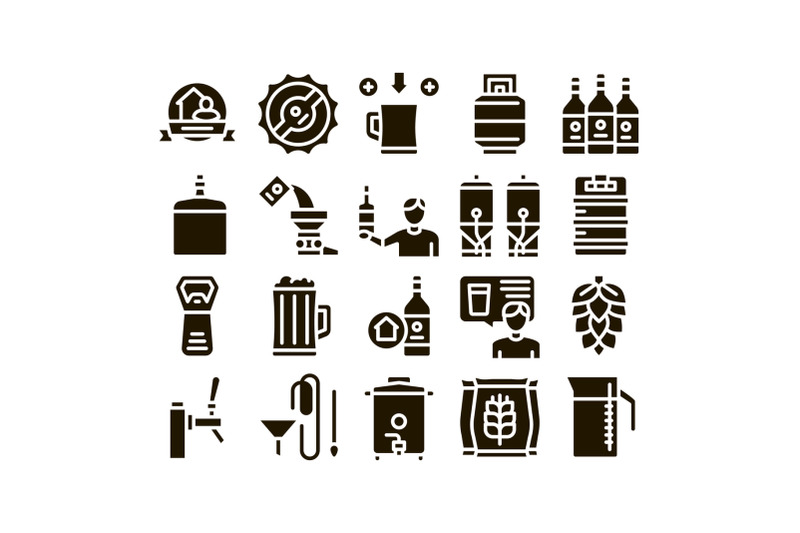 home-brewing-beer-glyph-set-vector