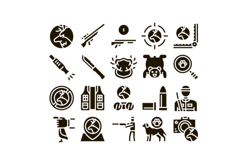 hunting-equipment-glyph-set-vector