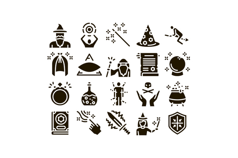 wizard-magic-equipment-glyph-set-vector