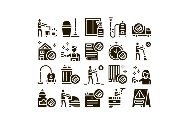 cleaning-service-tool-glyph-set-vector