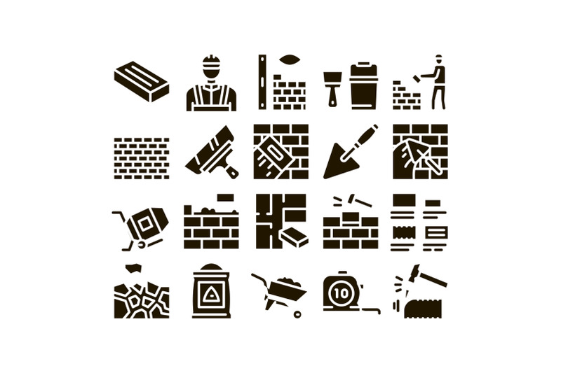 bricklayer-industry-glyph-set-vector