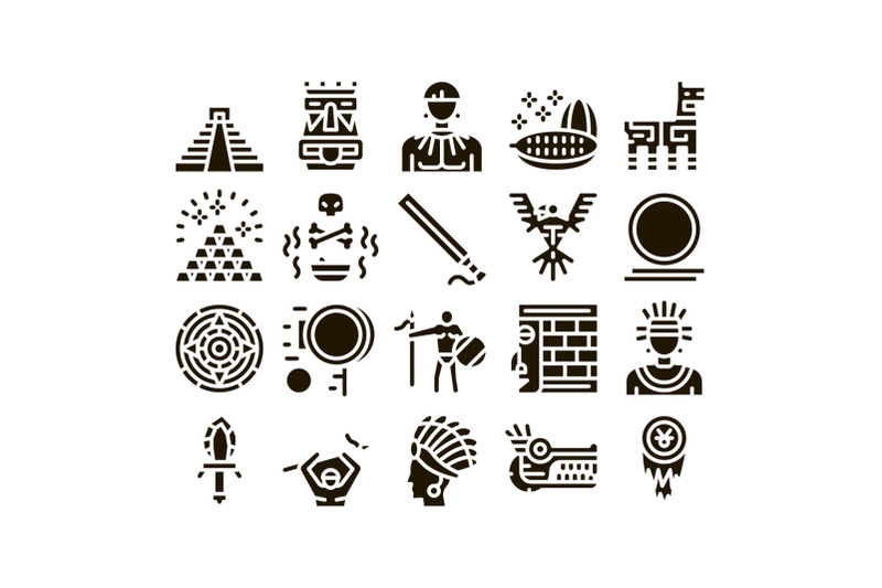 aztec-civilization-glyph-set-vector