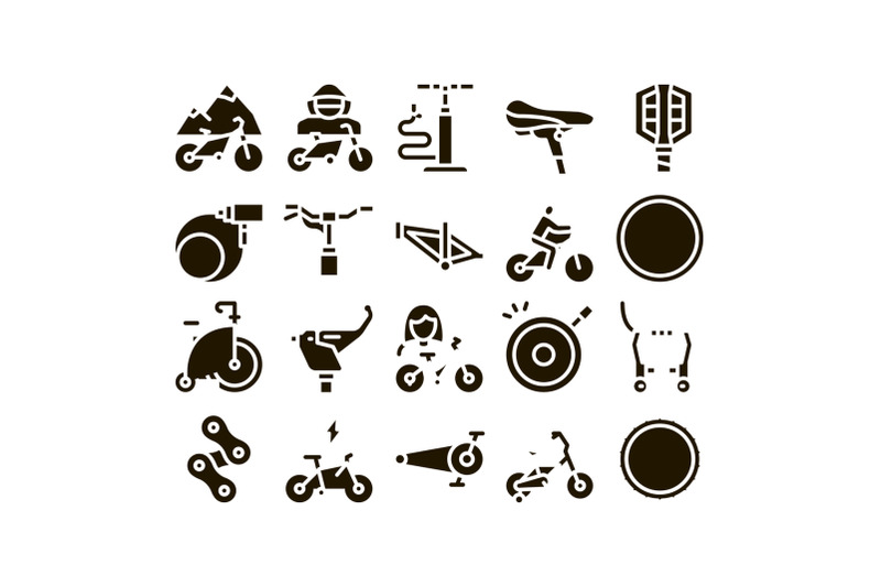 bicycle-bike-details-glyph-set-vector