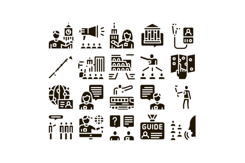 guide-lead-traveler-glyph-set-vector