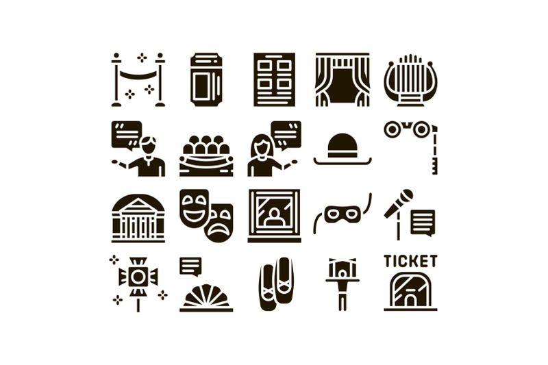 theatre-equipment-glyph-set-vector