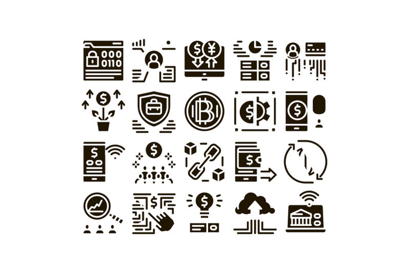 fintech-innovation-glyph-set-vector