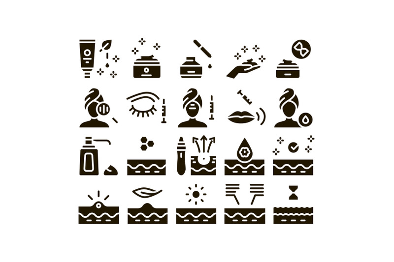 skin-care-cosmetic-glyph-set-vector