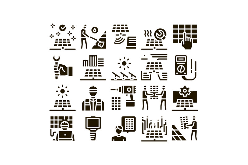 solar-energy-technicians-glyph-set-vector