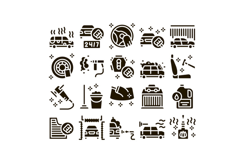 car-wash-auto-service-glyph-set-vector