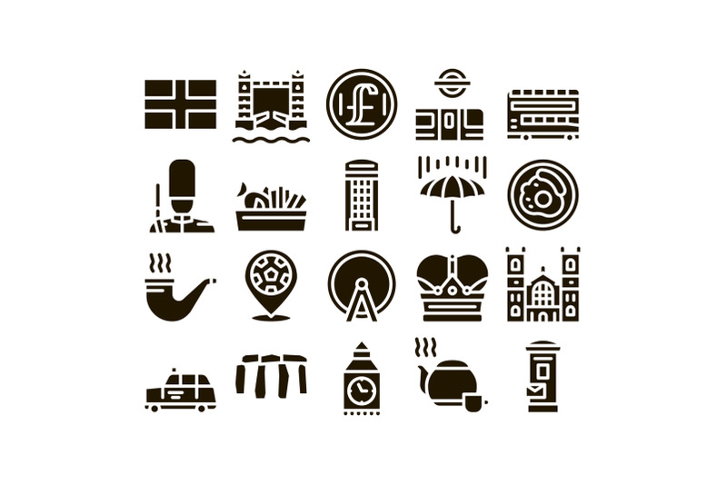 england-united-kingdom-glyph-set-vector