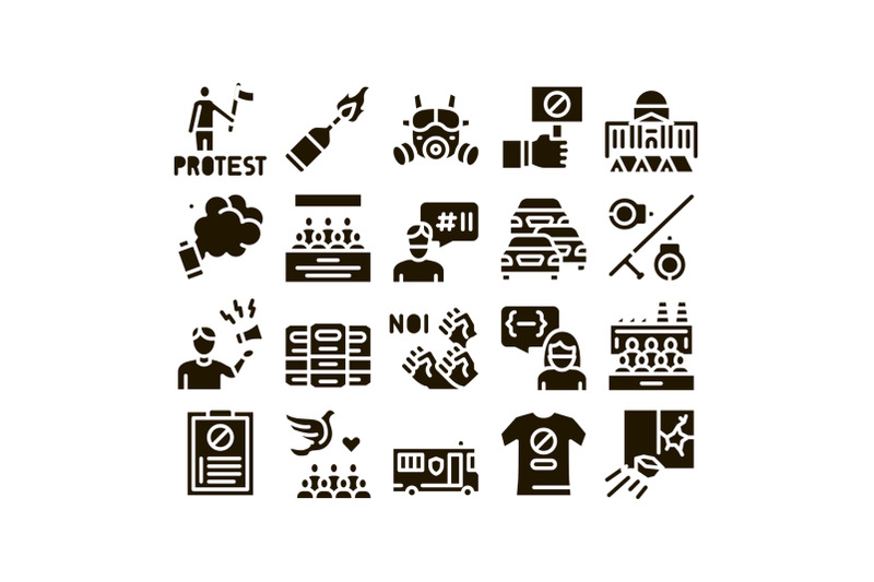 protest-and-strike-glyph-set-vector