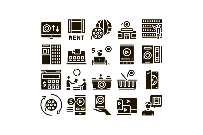 renting-movies-service-glyph-set-vector