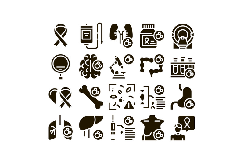 cancer-human-disease-glyph-set-vector