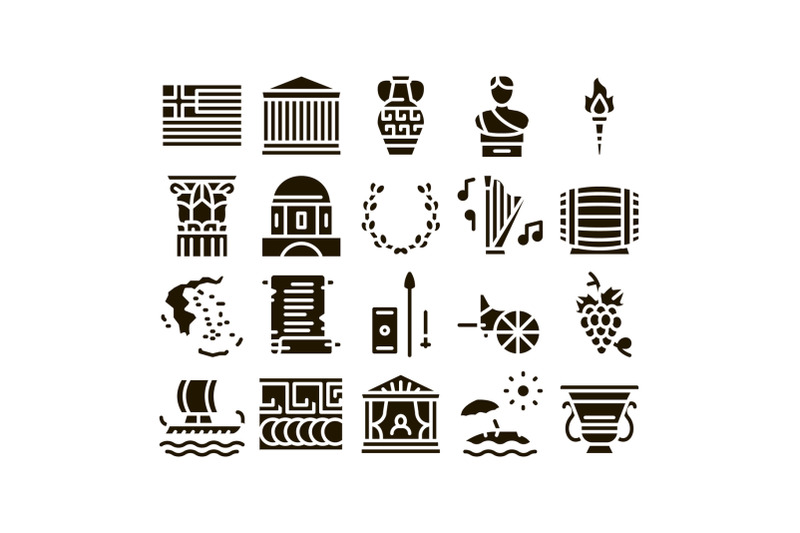 greece-country-history-glyph-set-vector