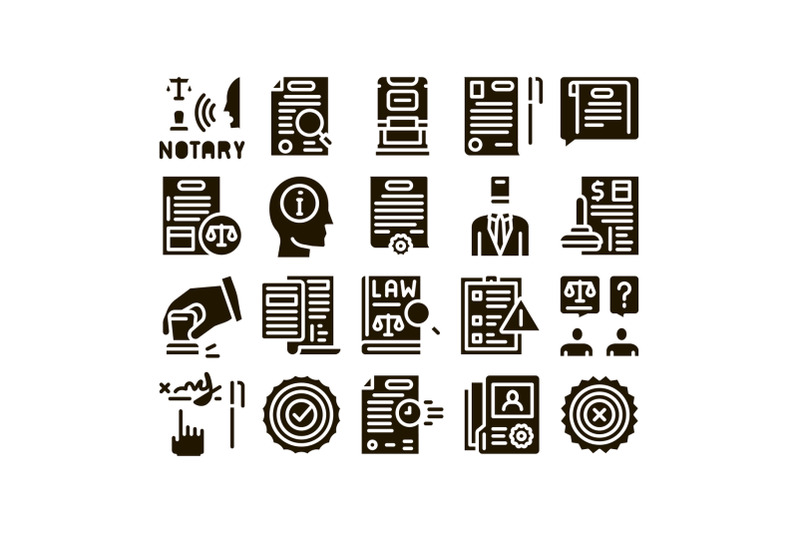 notary-service-agency-glyph-set-vector