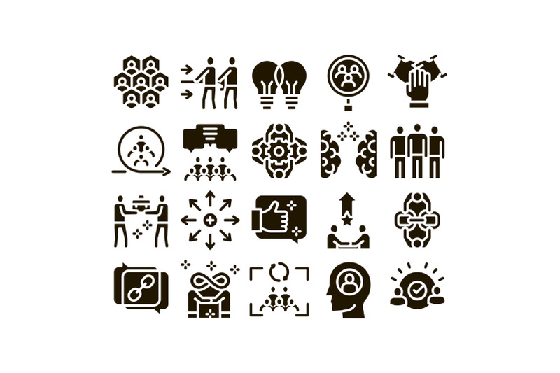 collaboration-work-glyph-set-vector