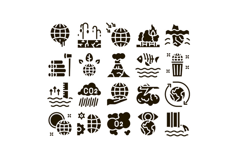 climate-change-ecology-glyph-set-vector