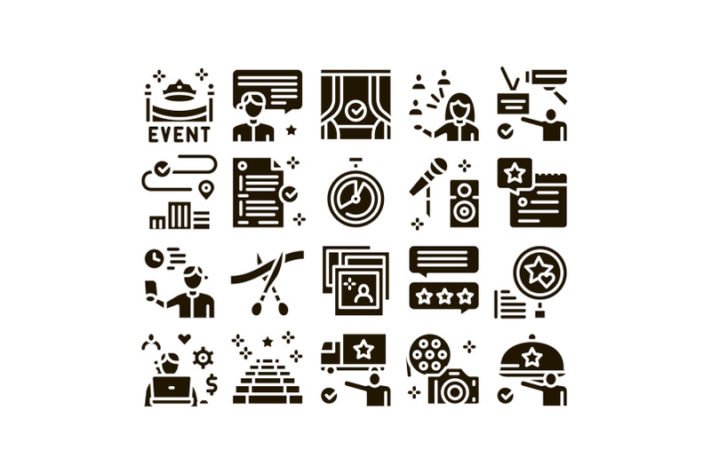 event-party-planning-glyph-set-vector