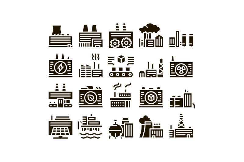 factory-industrial-glyph-set-vector