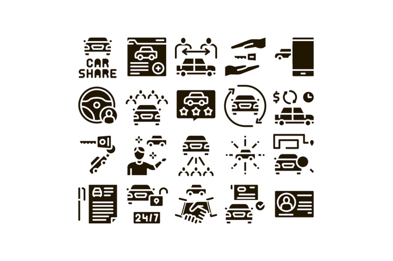 car-sharing-business-glyph-set-vector