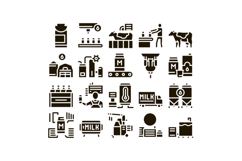 milk-factory-product-glyph-set-vector