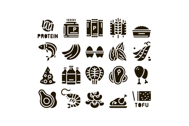 protein-food-nutrition-glyph-set-vector