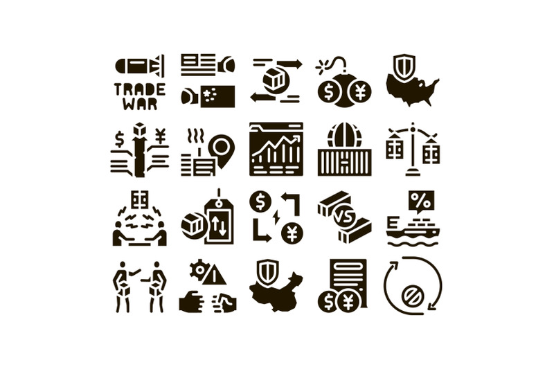 trade-war-business-glyph-set-vector