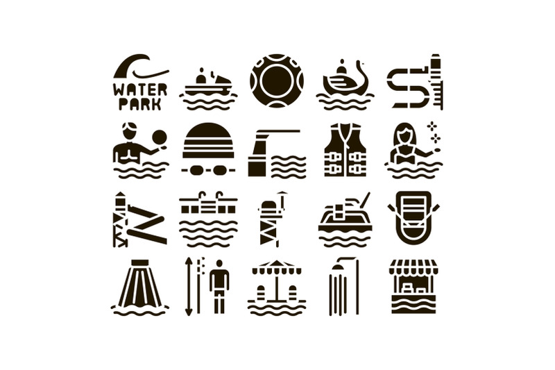 water-park-attraction-glyph-set-vector