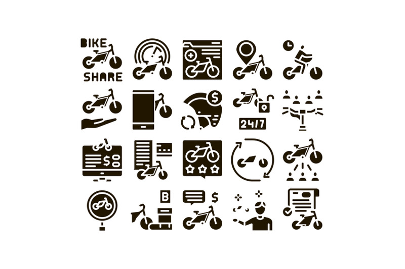 bike-sharing-business-glyph-set-vector