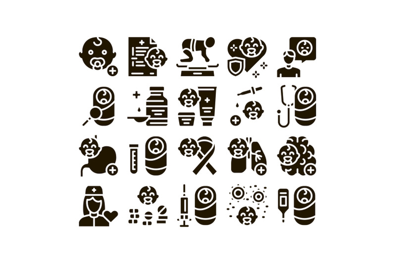 pediatrics-medical-glyph-set-vector