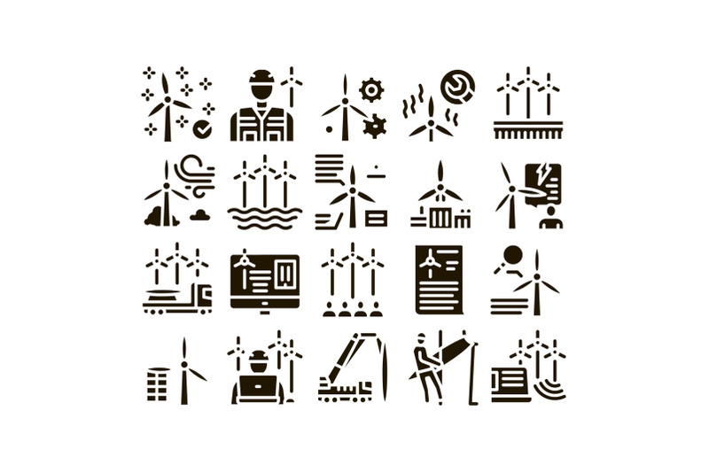 wind-energy-technicians-glyph-set-vector